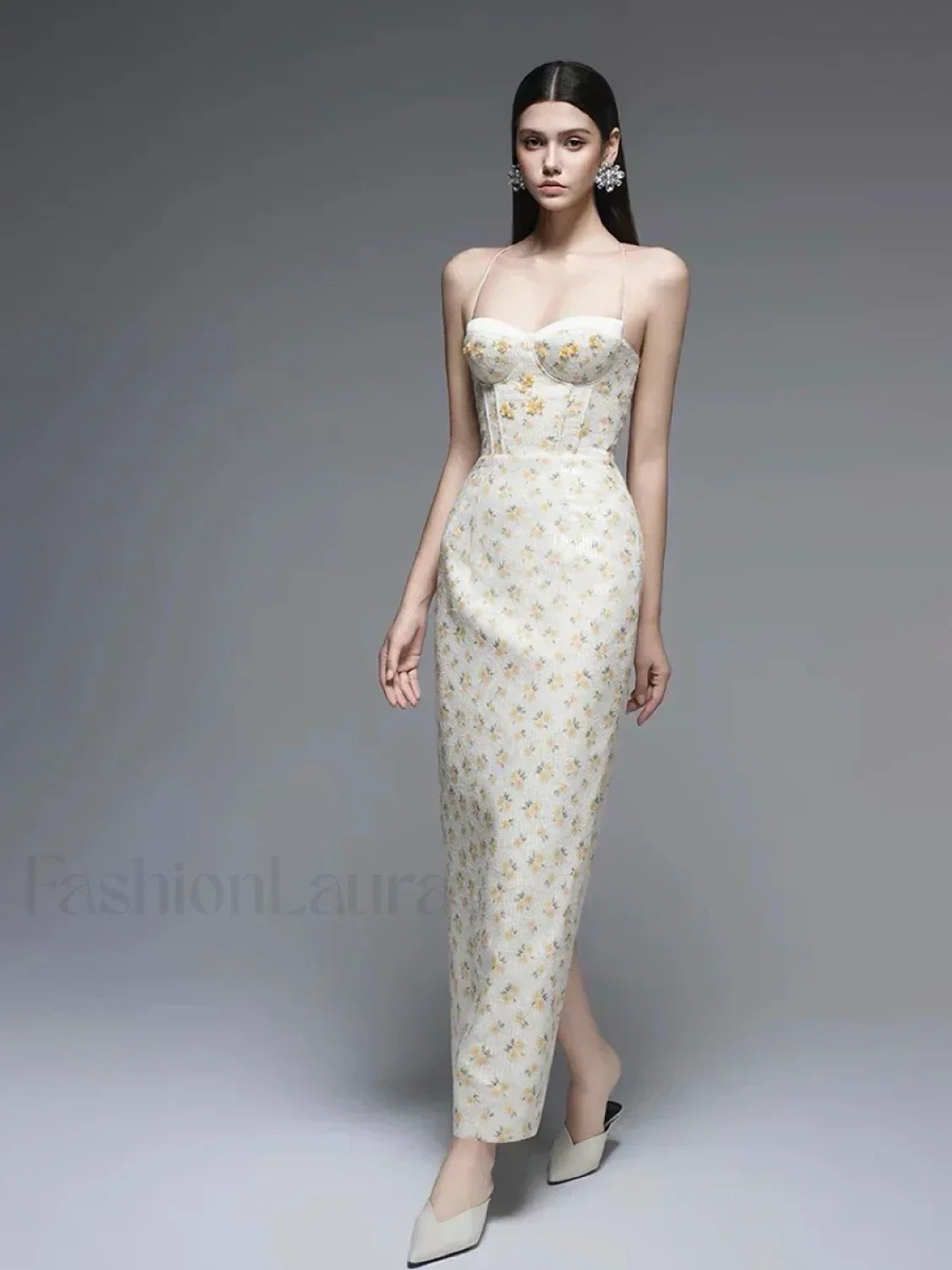 Backless Floral Strapless Maxi Dress