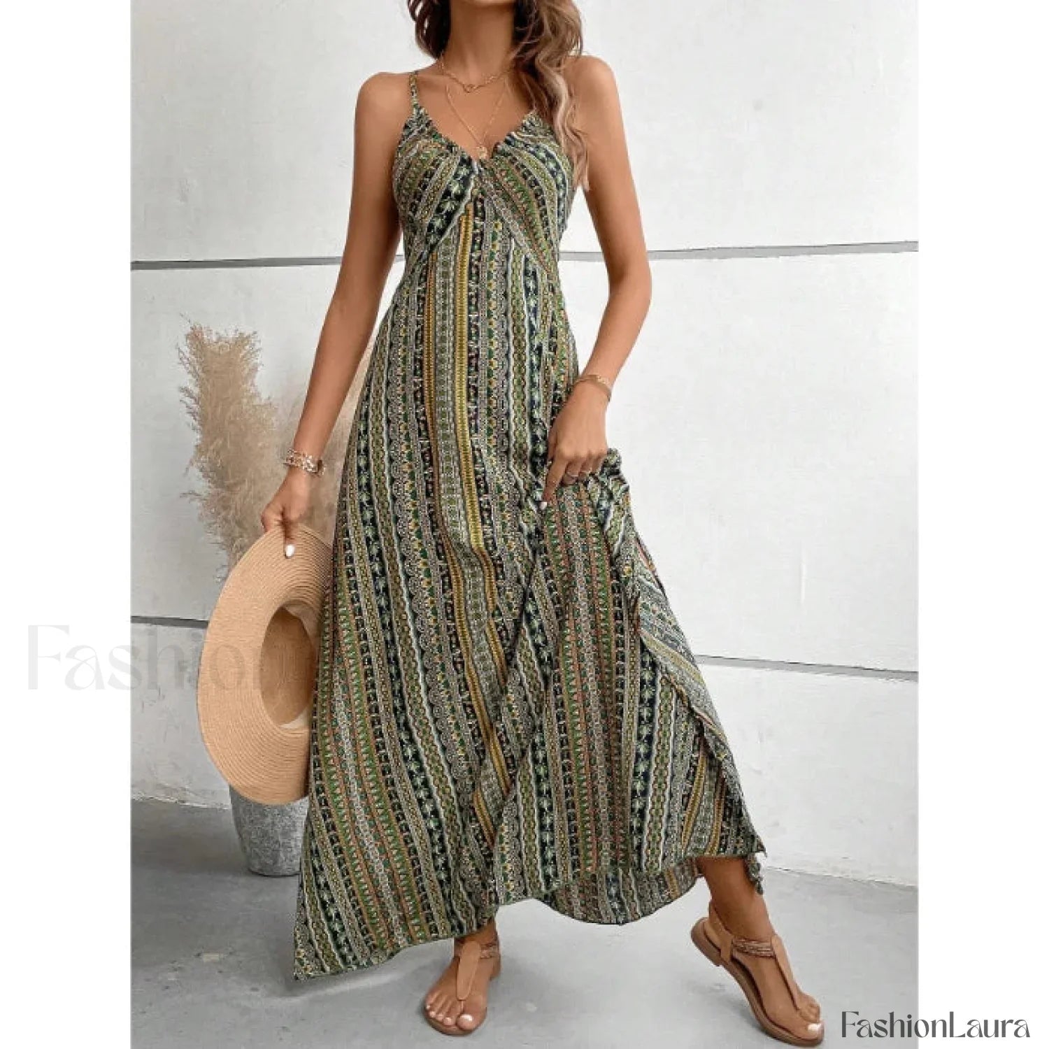 Backless Green Maxi Boho Dress