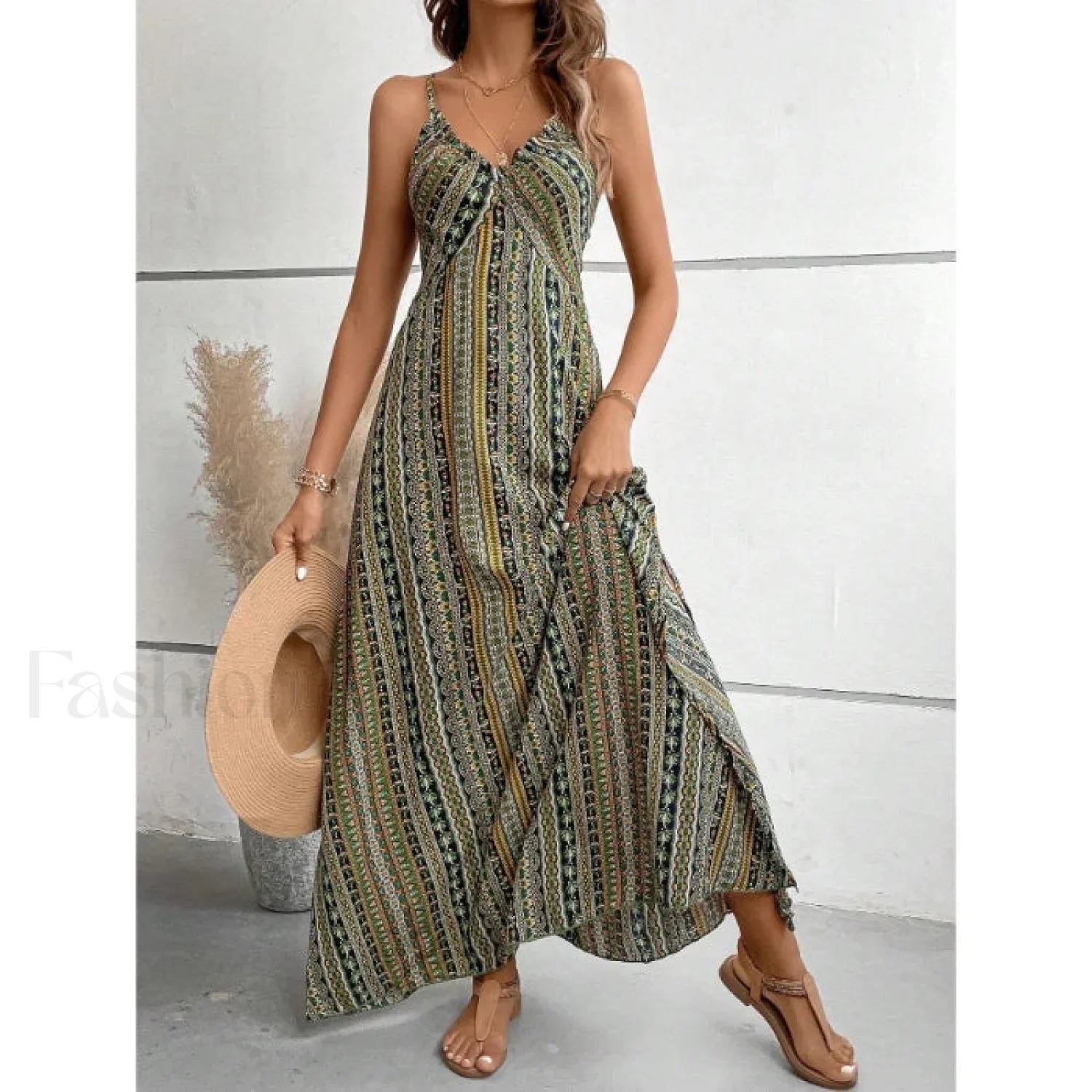 Backless Green Maxi Boho Dress