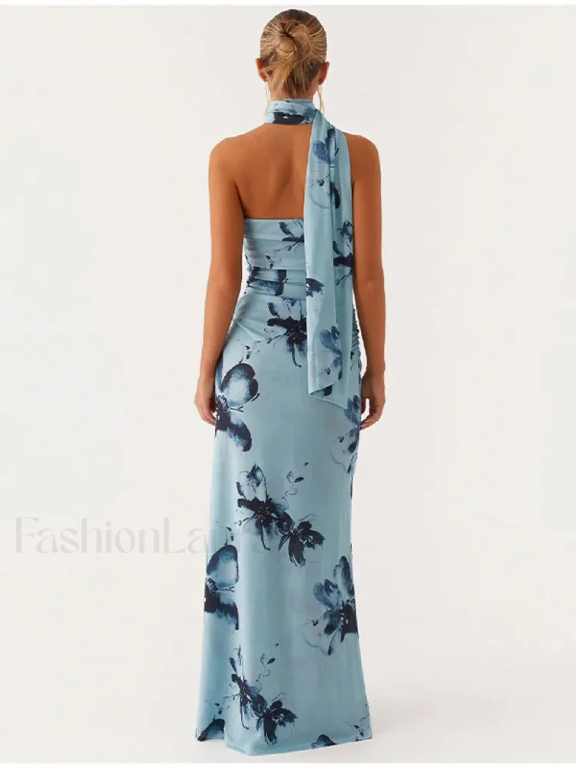 Backless High-Waist Floral Dress