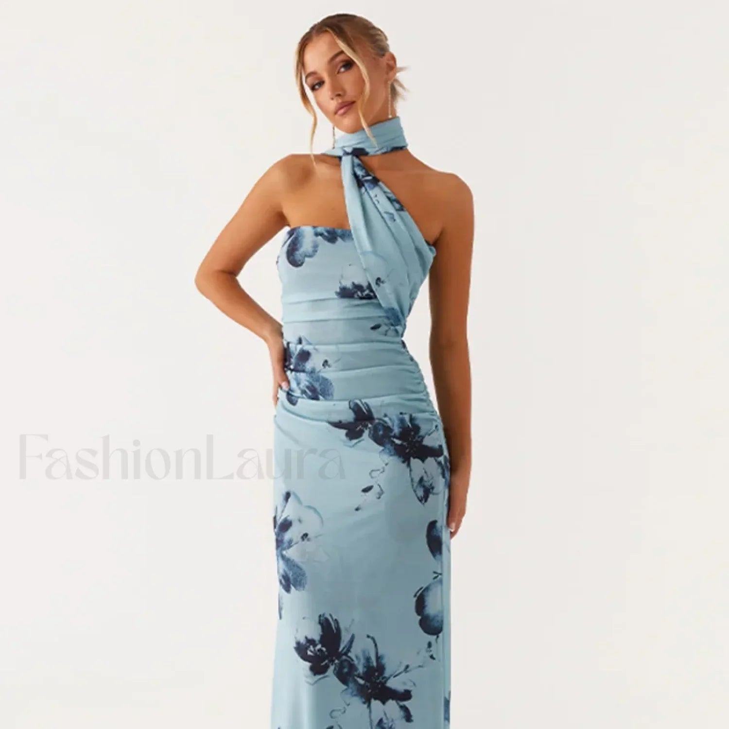 Backless High-Waist Floral Dress
