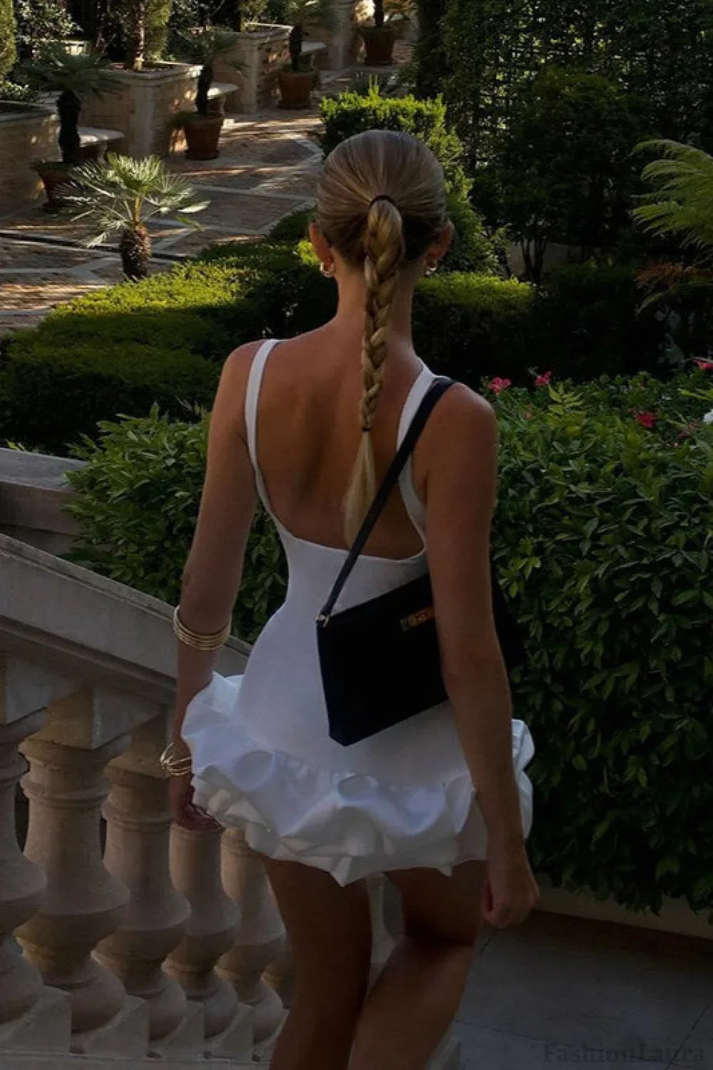 Backless Ruching Hem Sleeveless Cocktail Dress