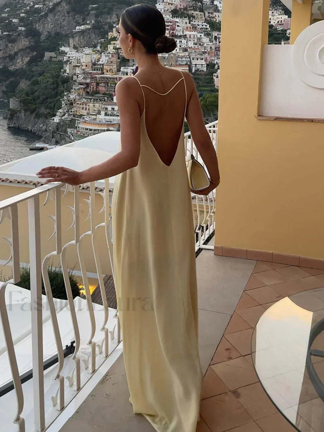 Backless Vacation Satin Long Dress