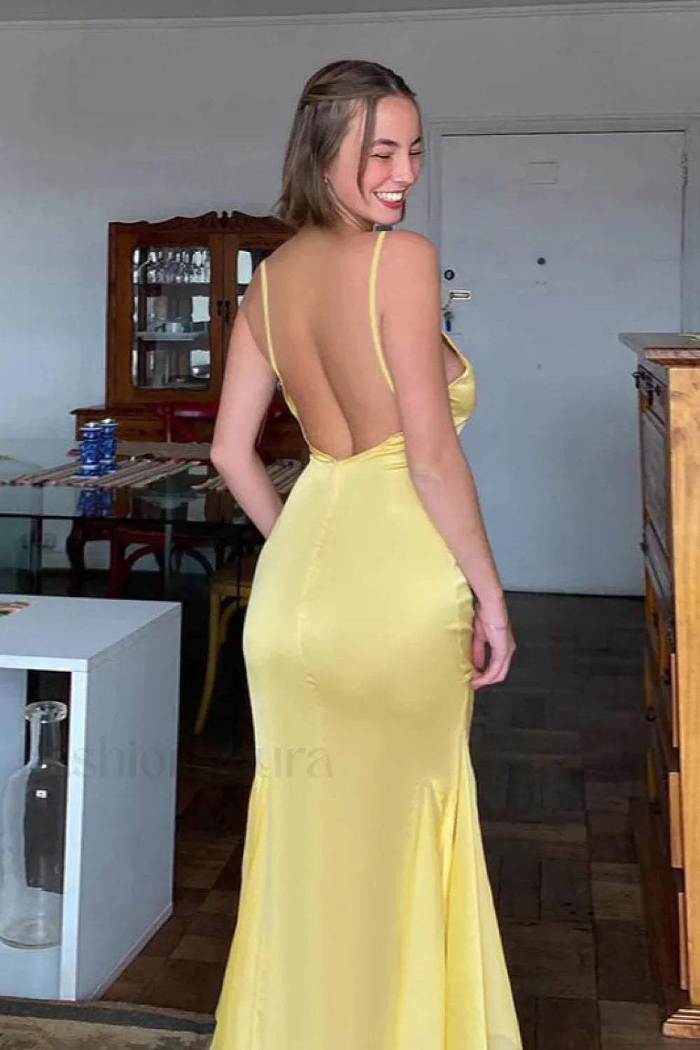 Backless Waist Slim Lotus French Temperament Suspender Maxi Dress