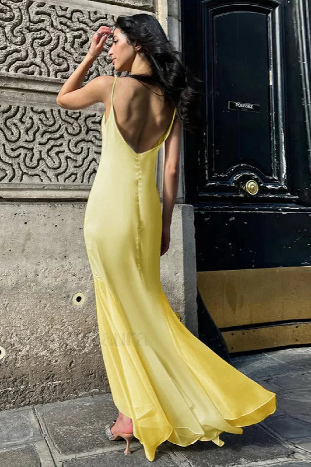 Backless Waist Slim Lotus French Temperament Suspender Maxi Dress