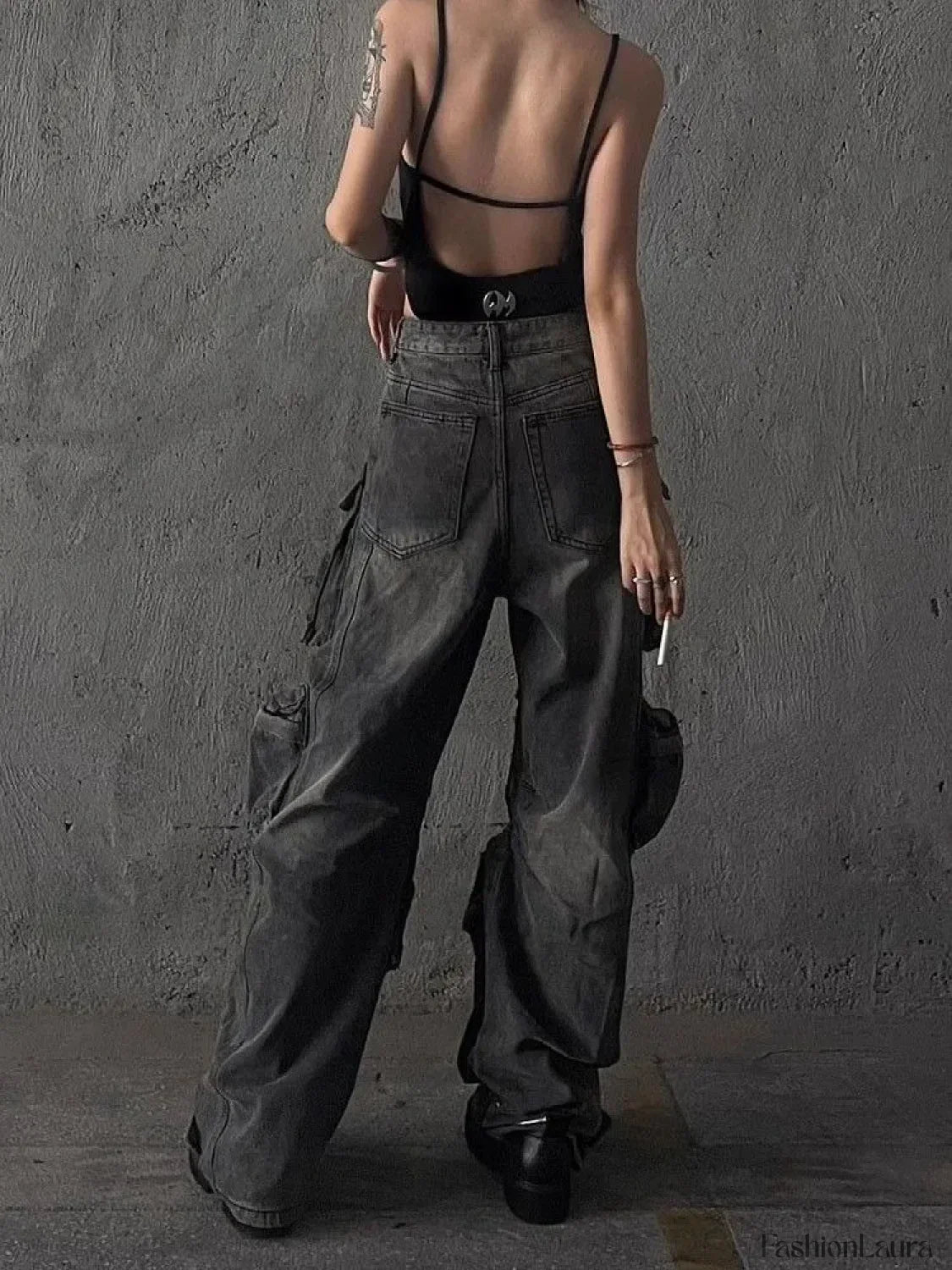Baggy Y2K Goth Cyber Pants for Halloween Look