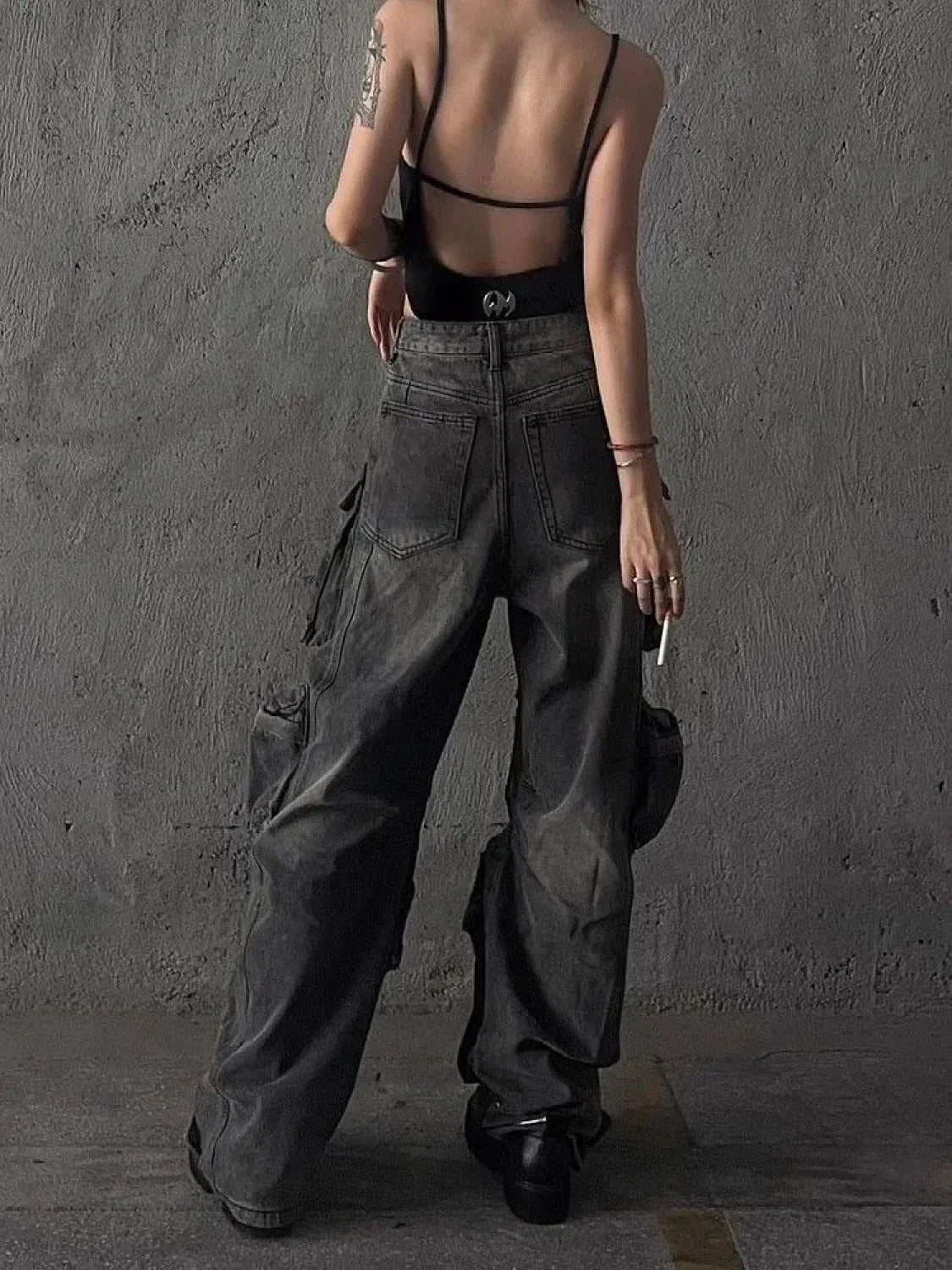 Baggy Y2K Goth Cyber Pants for Halloween Look