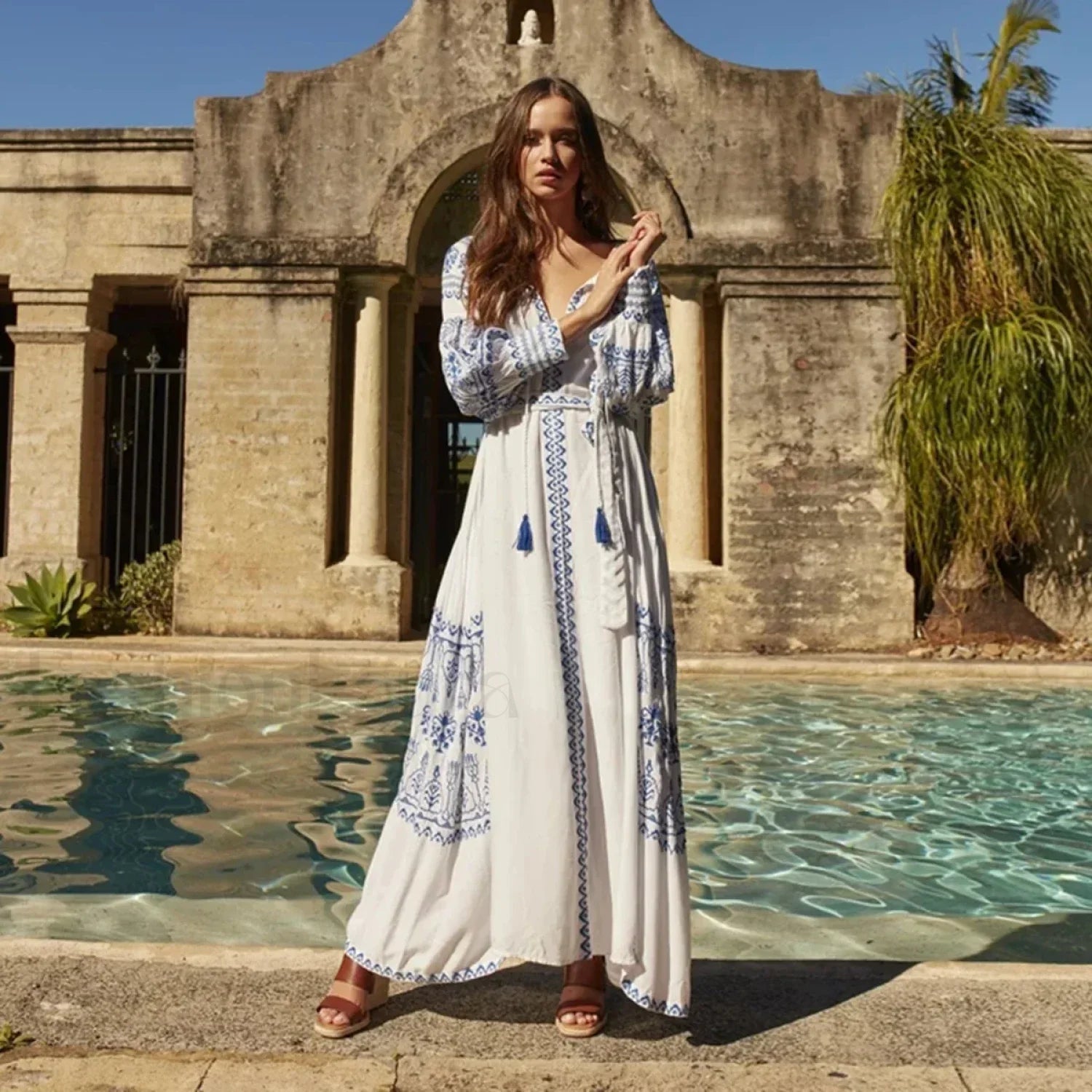 Bahia Embroidered Long Boho Dress