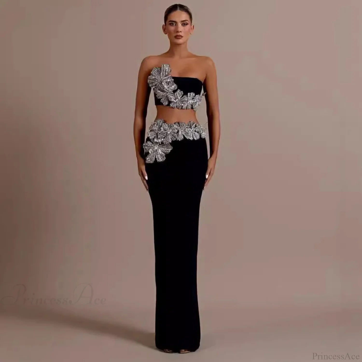 Bandage Dress Set with Rhinestone Details Prom Dress black / XS promdress-250223