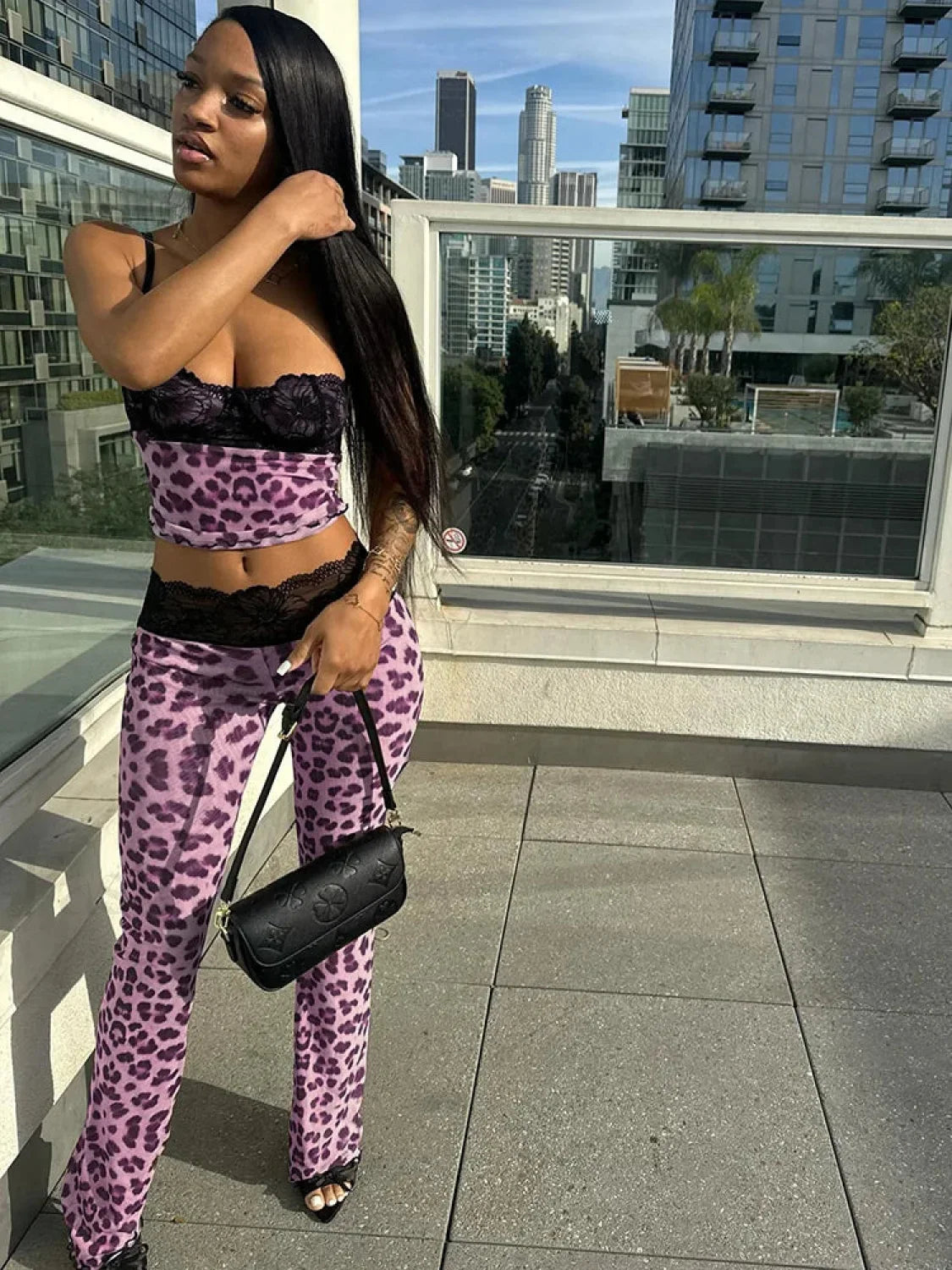 Bandage Sheer Slim Pants Two Piece Set