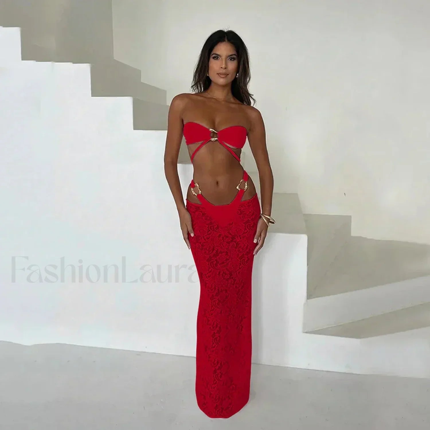 Bandeau Long Dress Bikini Three Piece Set WD1088R1 / S