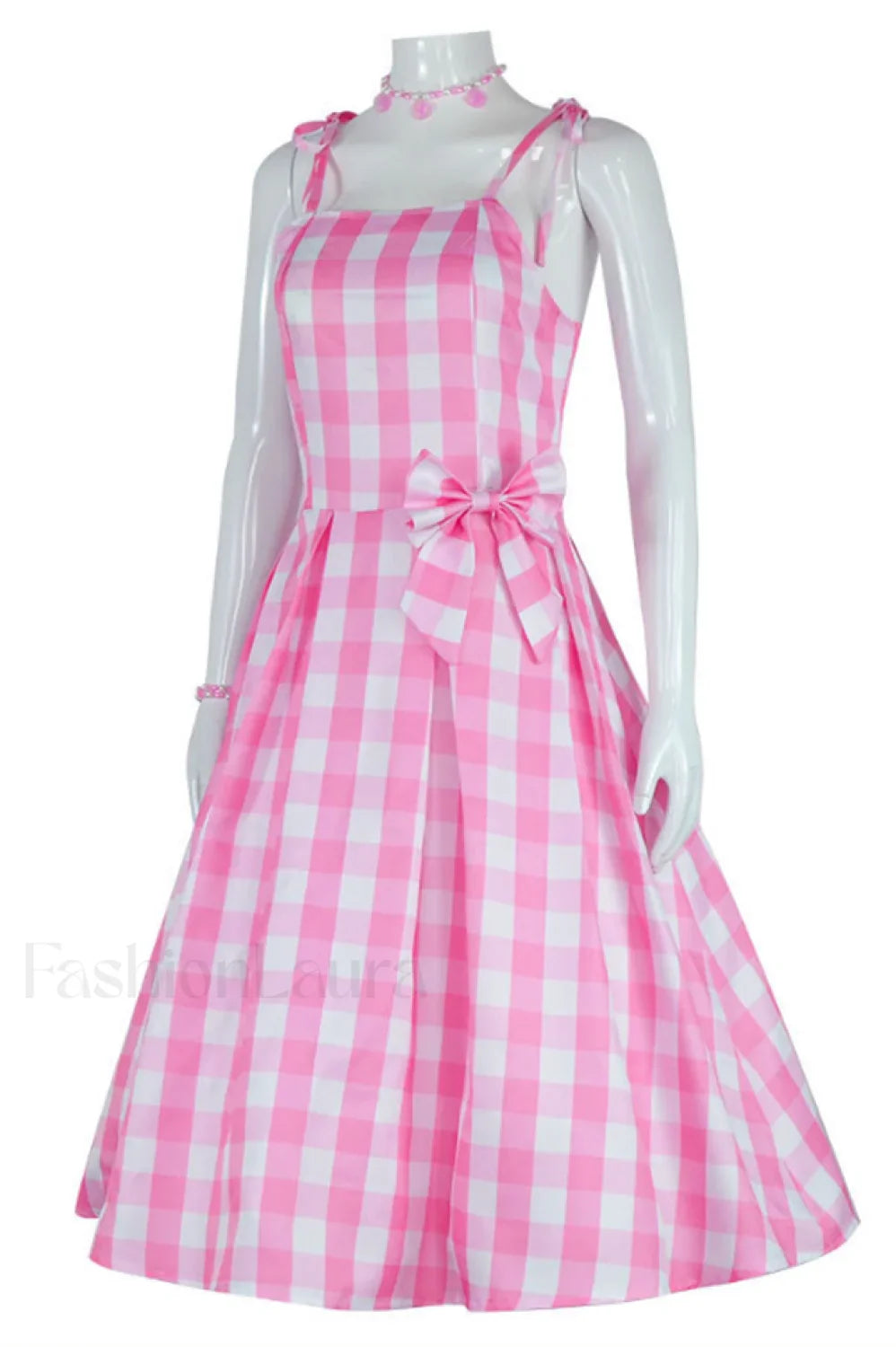 Barbie Movie Margot Charming Pink Plaid Check Dress S / Style 2