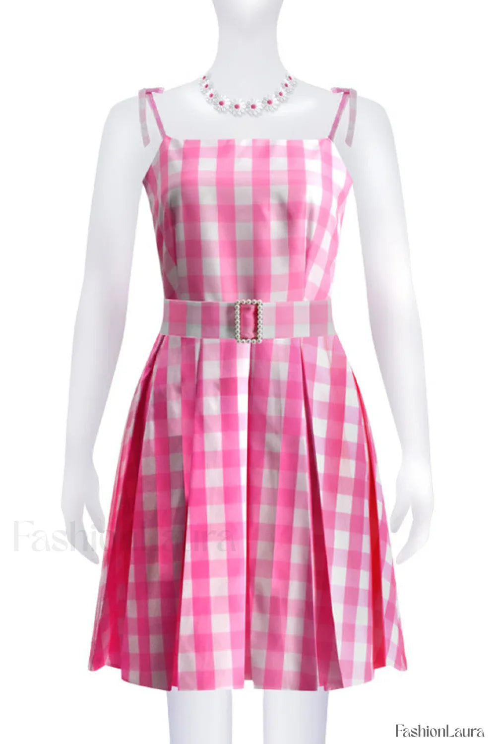 Barbie Movie Margot Charming Pink Plaid Check Dress