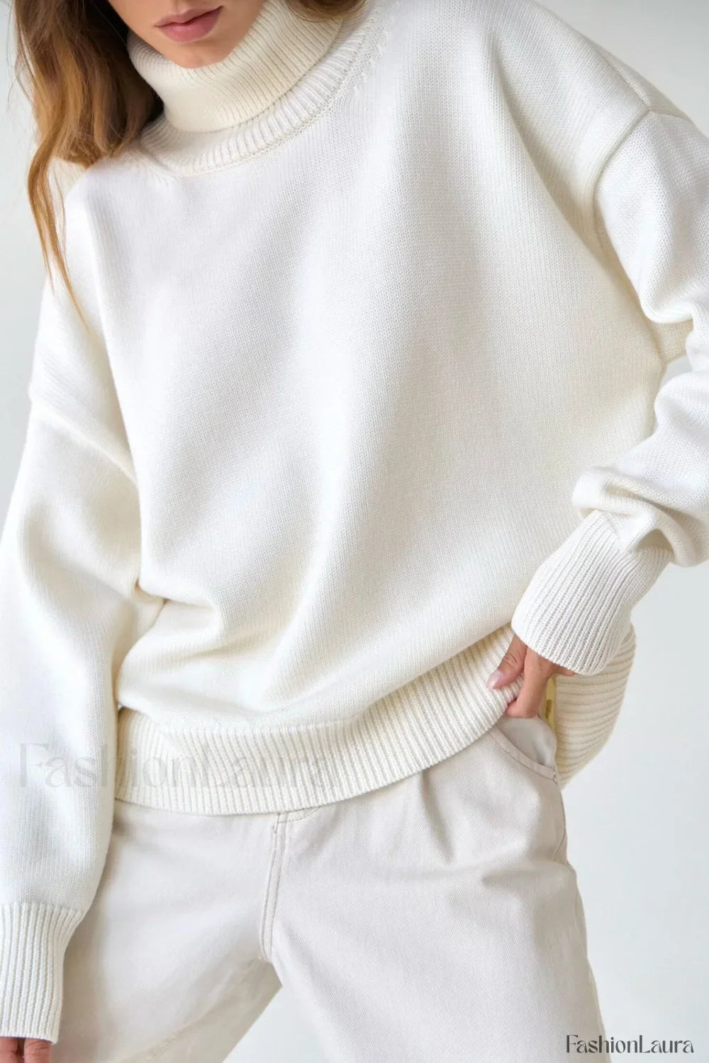 Basic Solid Knit Turtleneck Sweater