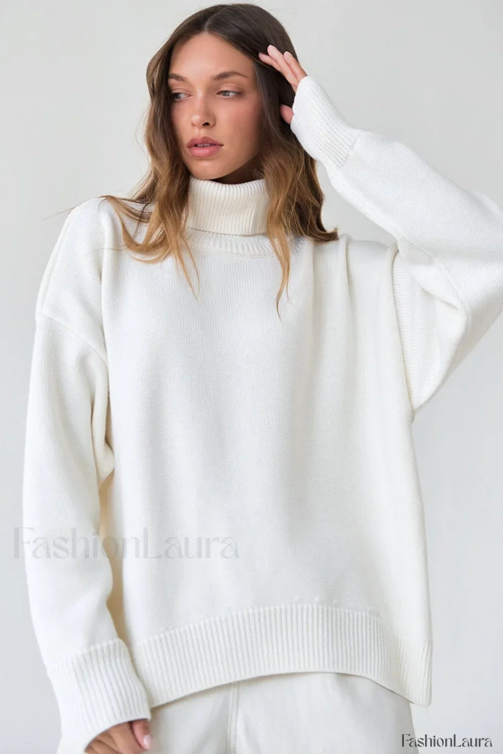 Basic Solid Knit Turtleneck Sweater