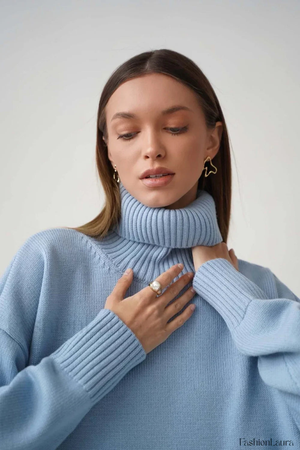 Basic Solid Knit Turtleneck Sweater