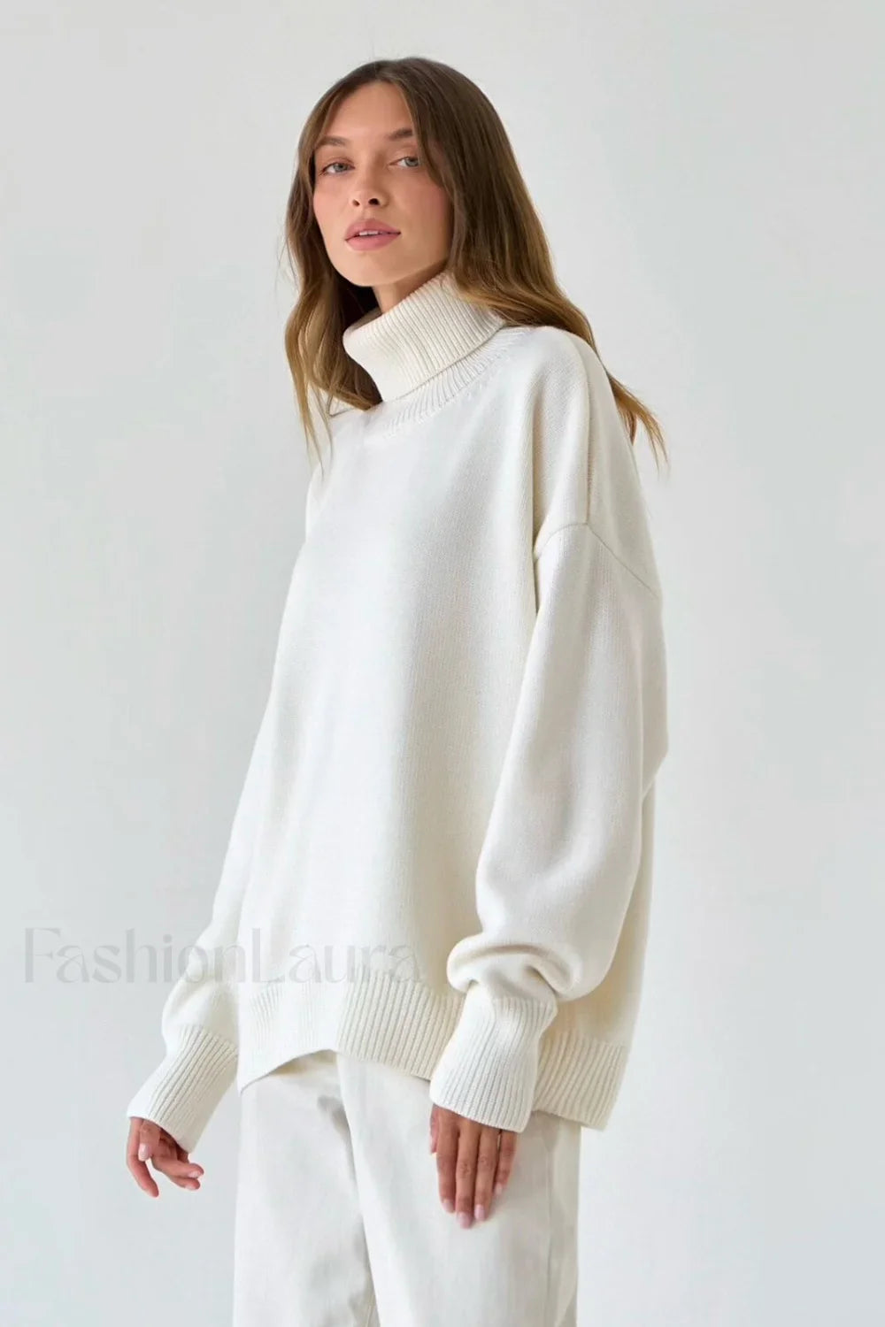 Basic Solid Knit Turtleneck Sweater