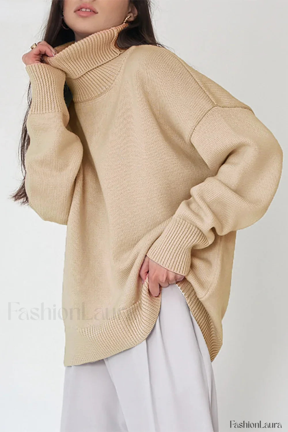 Basic Solid Knit Turtleneck Sweater