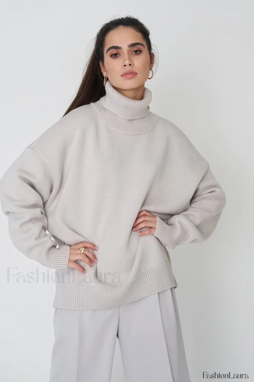 Basic Solid Knit Turtleneck Sweater