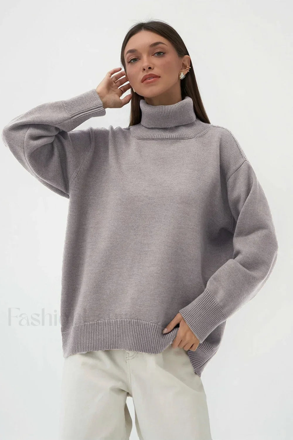 Basic Solid Knit Turtleneck Sweater