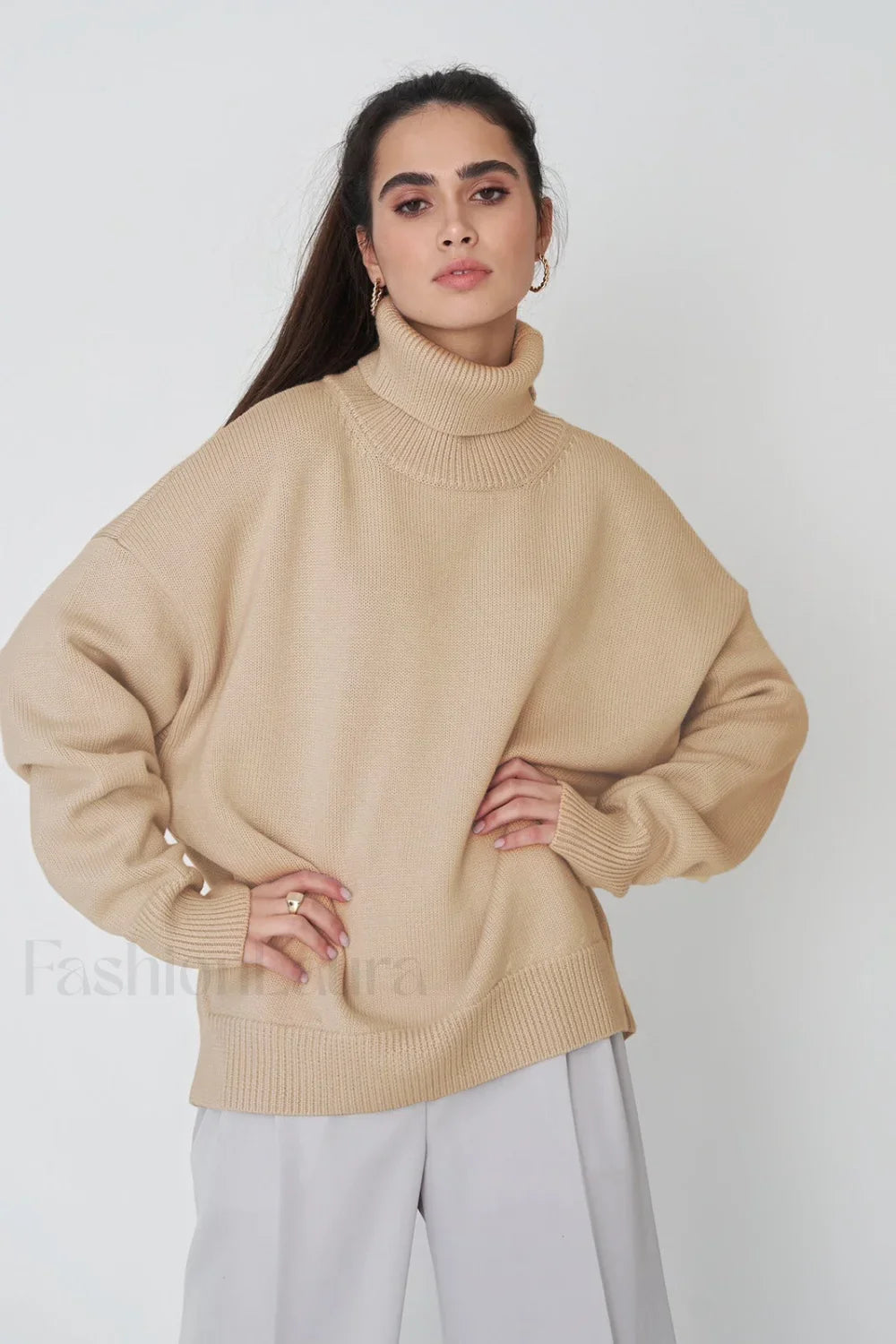 Basic Solid Knit Turtleneck Sweater