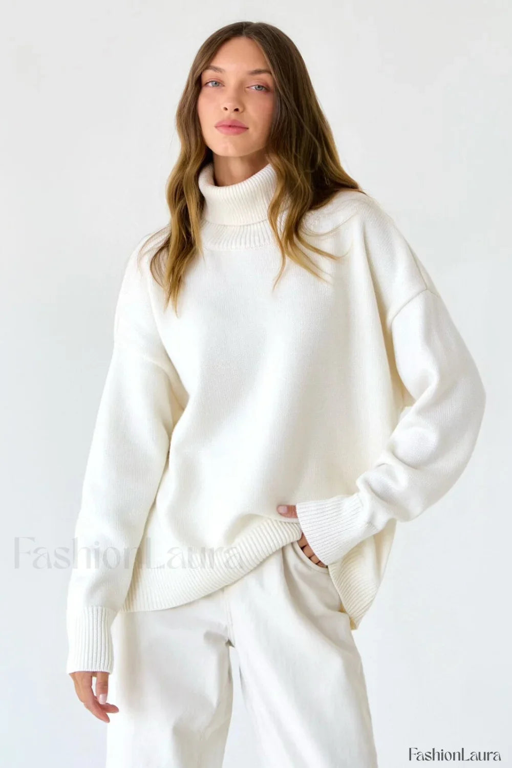 Basic Solid Knit Turtleneck Sweater