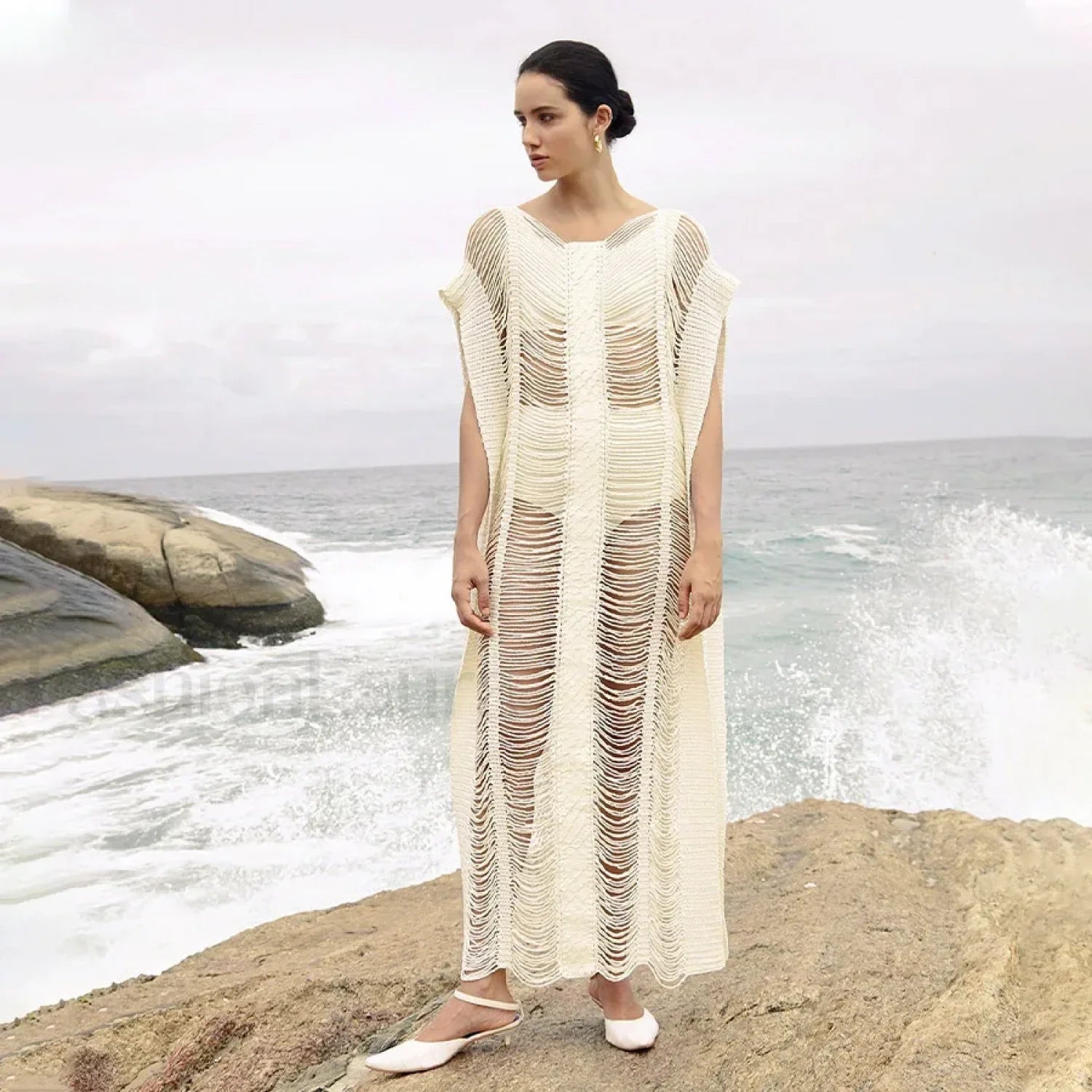 Bat Sleeve Knitted Skirt Cover Up APRICOT / One Size