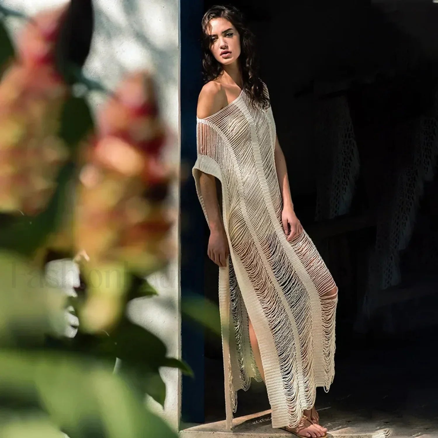 Bat Sleeve Knitted Skirt Cover Up