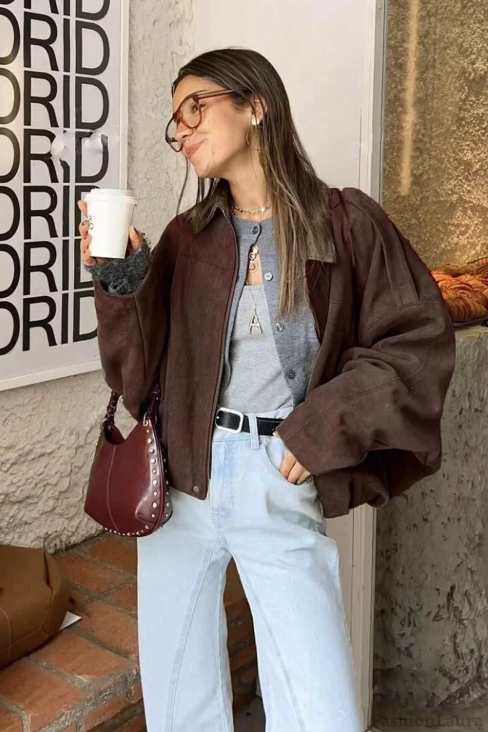 Batwing Sleeve Bomber Jacket S / Brown