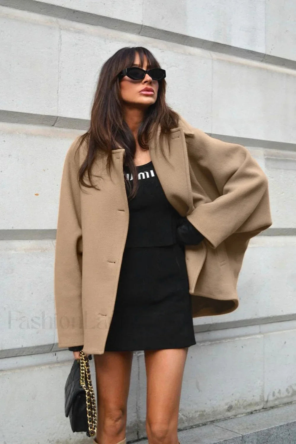 Batwing Sleeve Wool Blend Coat