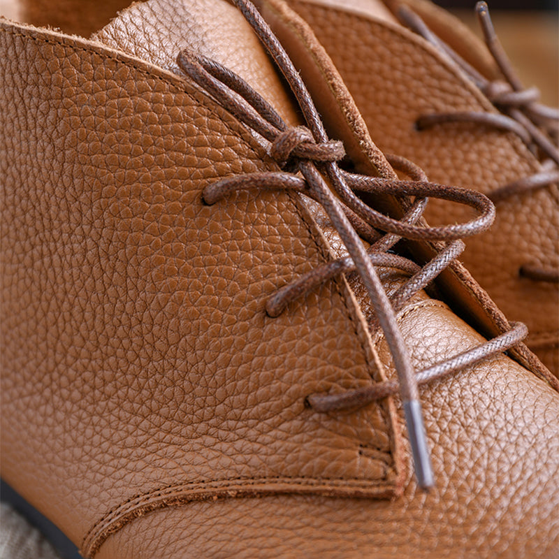 Brush-Off Leather Boots Lace-Up Soft Ankle Booties Casual Work Combat Boots Coffee/Brown