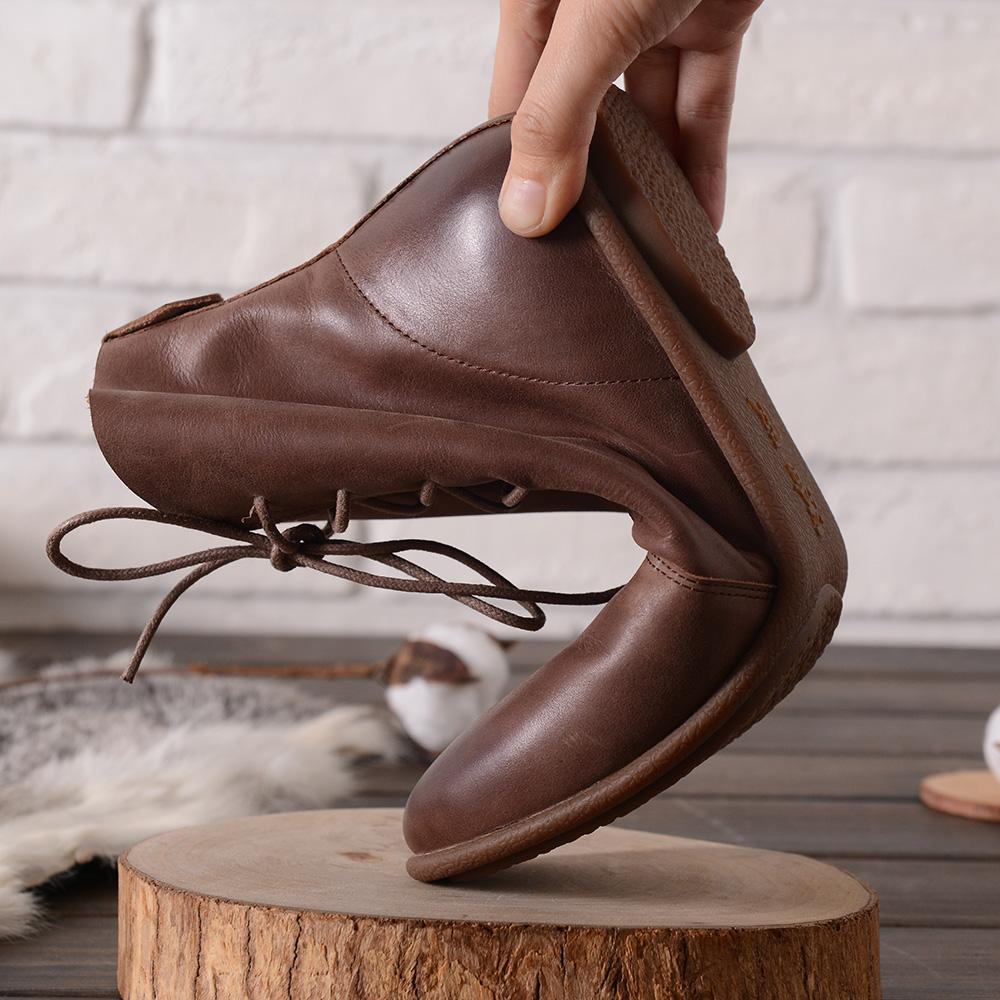Oxfords For Women Lace Up Flat Sole Ankle Boots Handmade Waxing��Leather Boots Black/Brown