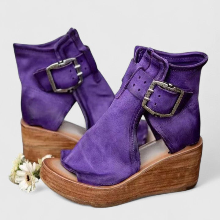 Open Toe Buckle Platform Wedge Sandals