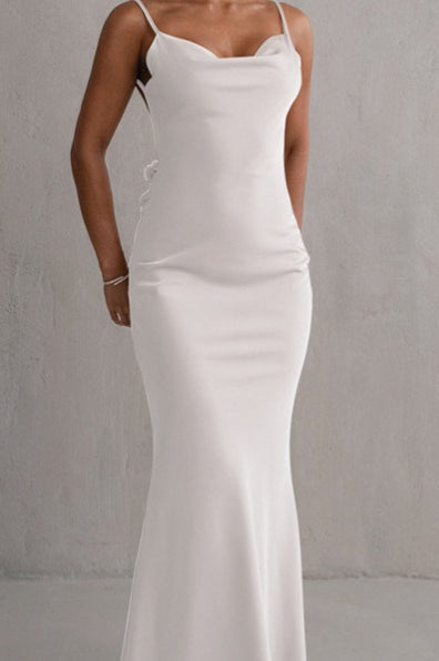 Satin Cowl Neck Spaghetti Strap Bias Cut Bodycon Maxi Dress
