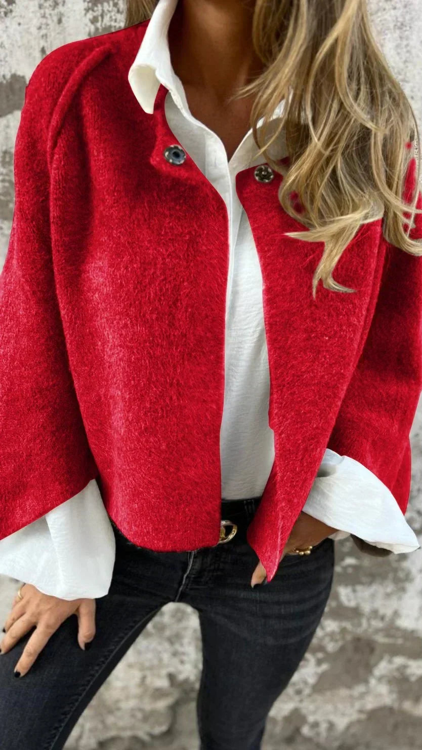 Textured Collared Button Front Cropped Jacket