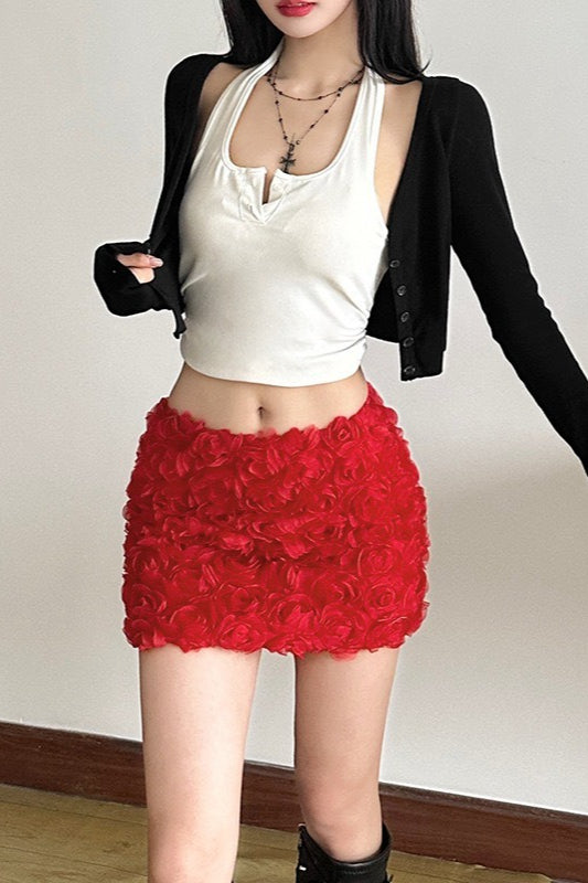 3D Rosette Applique Low Waist Bodycon Mini Skirt 7
