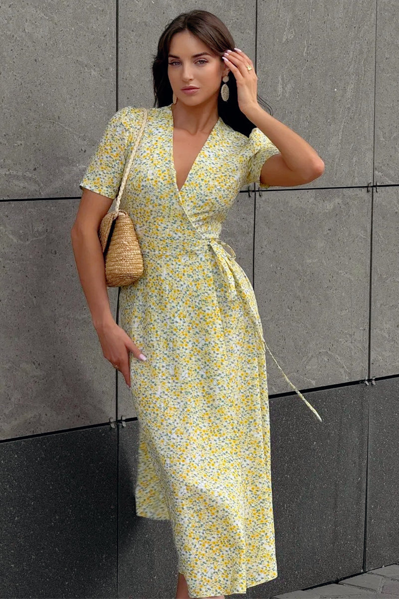 Deep V-Neck Floral Dress