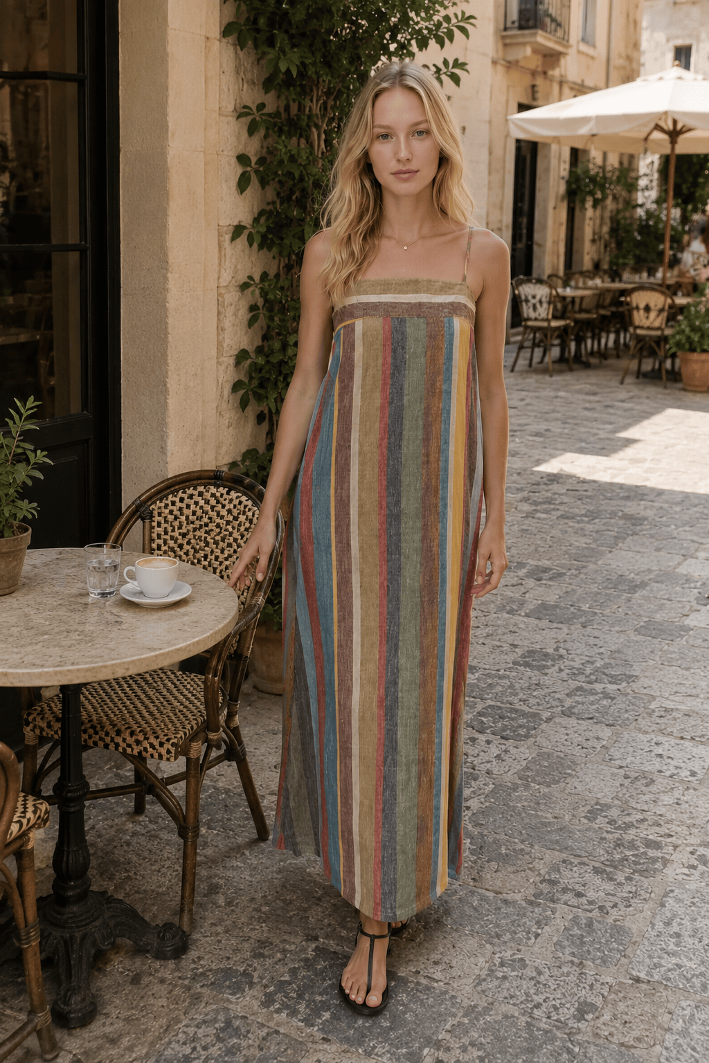 Striped Printed Strap Boho Dress