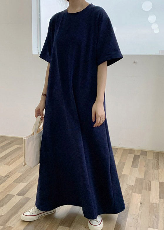 Solid Crew Neck Short Sleeve Oversized Relaxed Maxi T-Shirt Dress