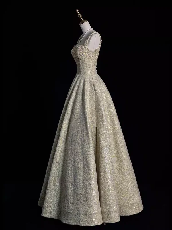 Gengrous Straps Ball Gown Sequin Beaded Long Evening Dress Prom Dress cc1441