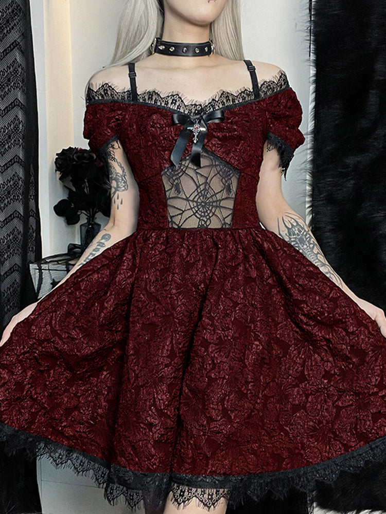 Mini Party Aesthetic One Shoulder Strap Lace Cutouts Elegant ALine High Waist Prom Y2K Grunge Clubwear Dress