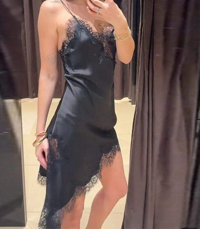 Satin Floral Lace Backless Mini Dress - View 4