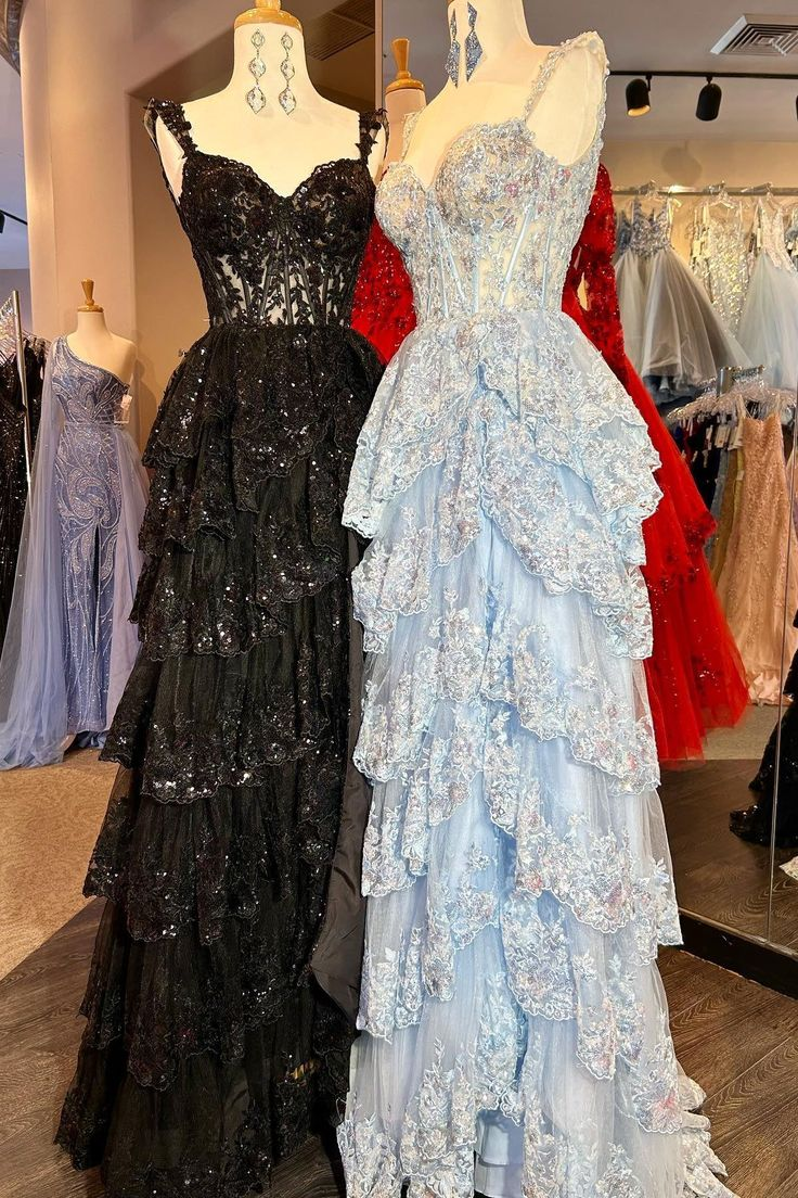 Charming Tulle Appliques Tiered Ruffles Long Prom Dress Slit Party Evening Gown cc1781