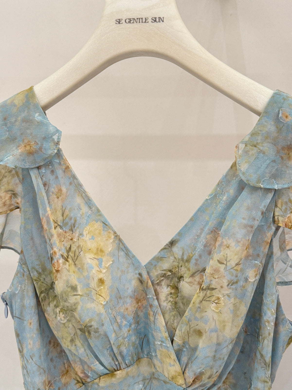 Floral Chiffon V-Neck Ruffle Sleeve A-Line Maxi Dress 11