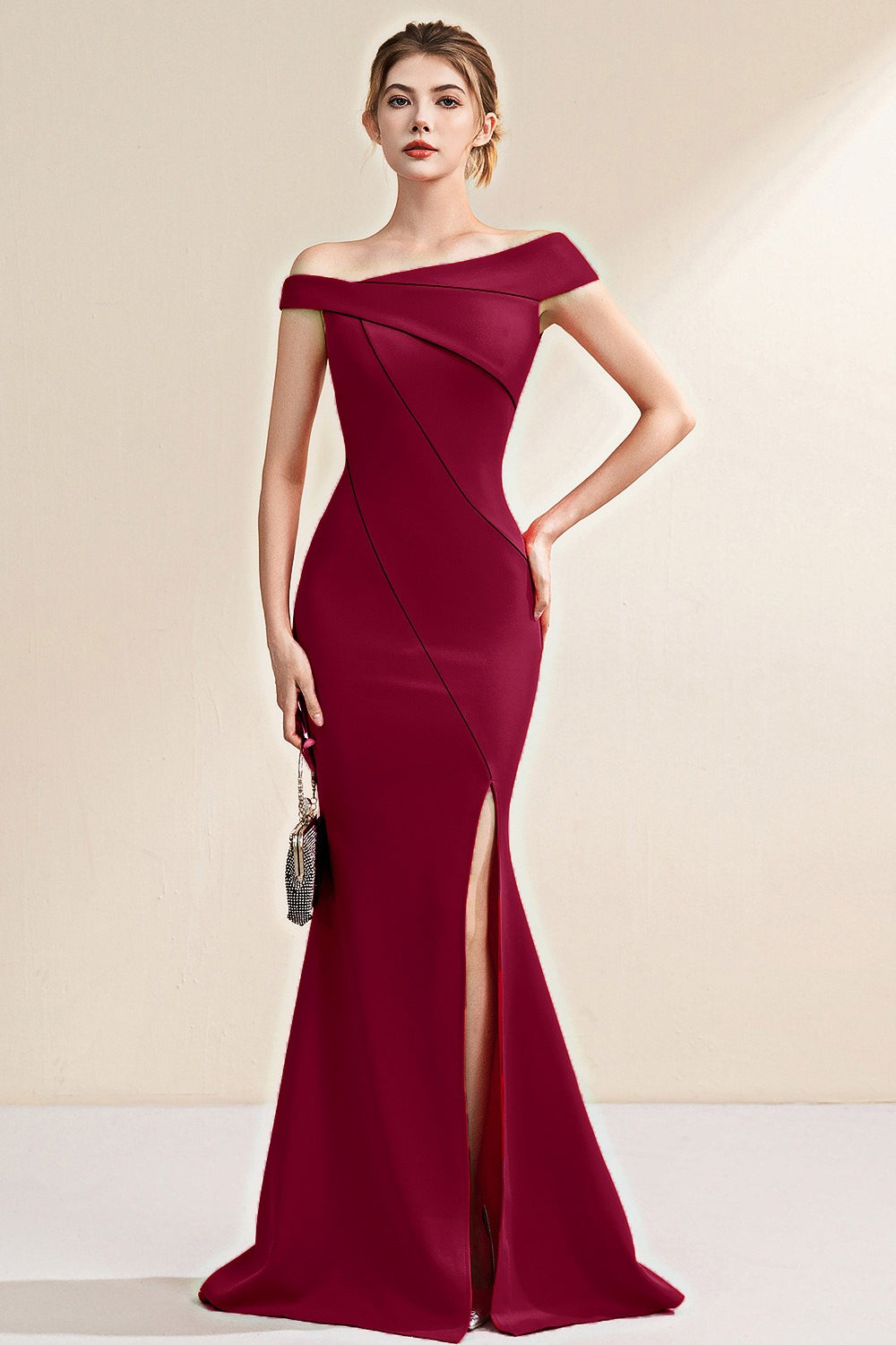 Off Shoulder Wrap High Split Mermaid Gown