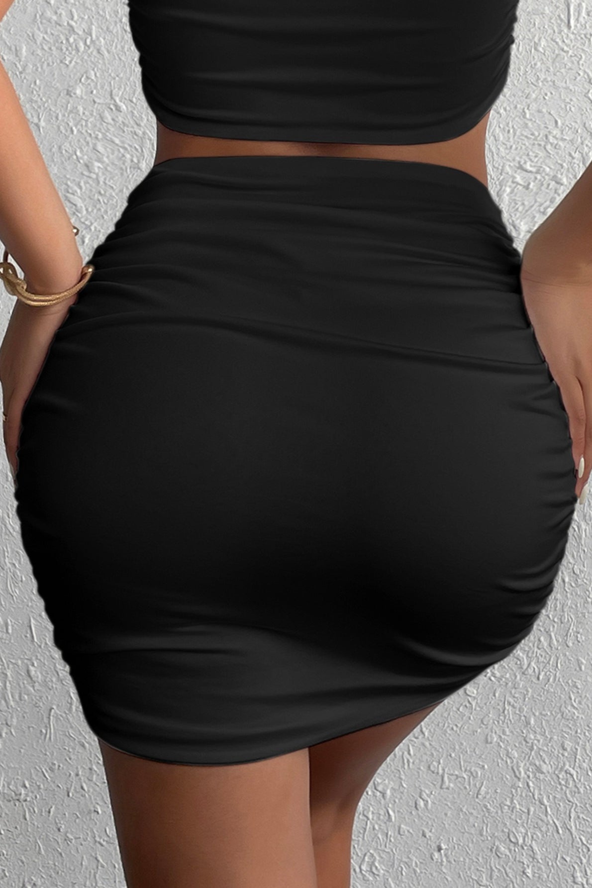 High Waist Ruched Stretch Bodycon Mini Skirt 2