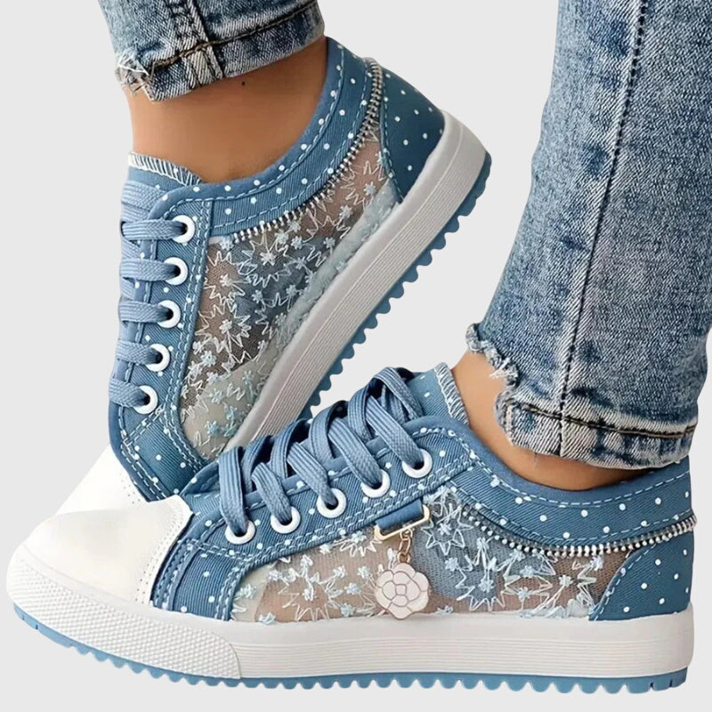 Floral Lace Mesh Lace Up Low Top Sneakers