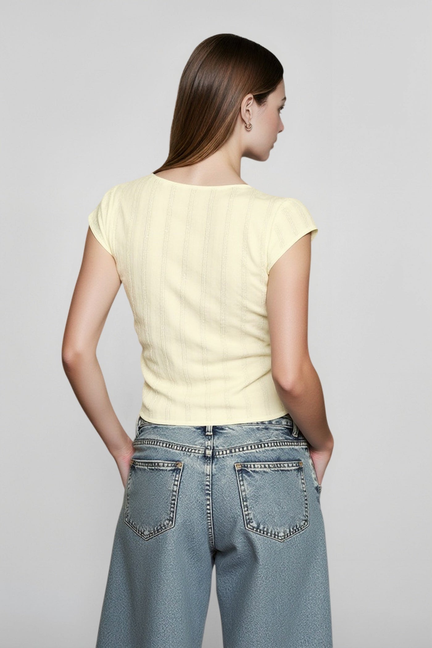 V Neck Lace Crop T-shirts