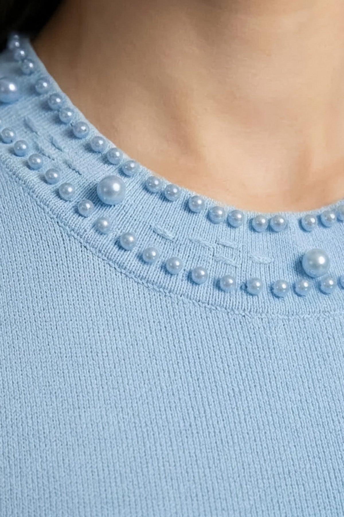 Knit Sleeveless Pearl Trim Drop Waist Sunray Pleated Midi Dress - View 6