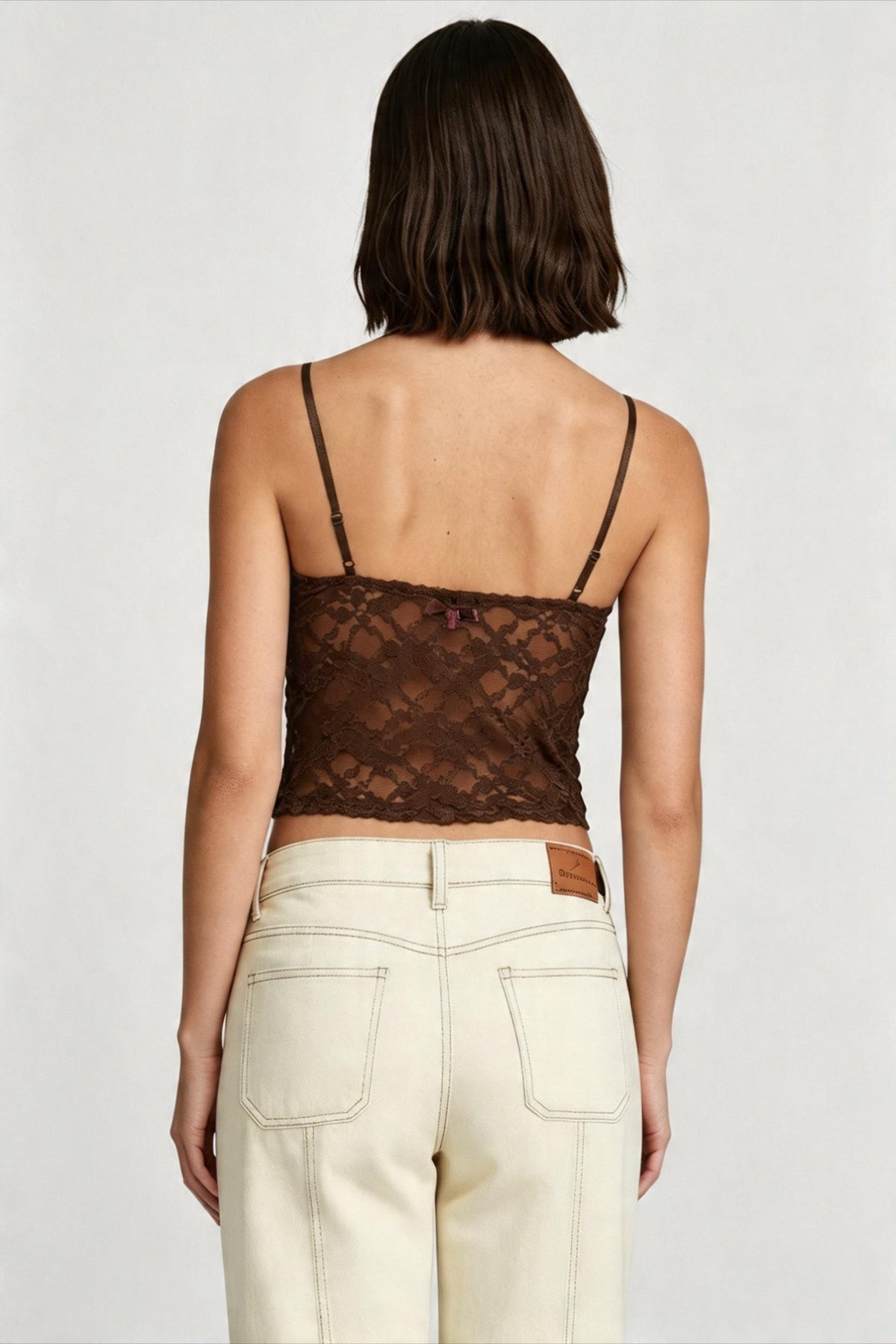 Lace Cut Out Front Triangle Cup Scalloped Hem Cami Crop Top 3